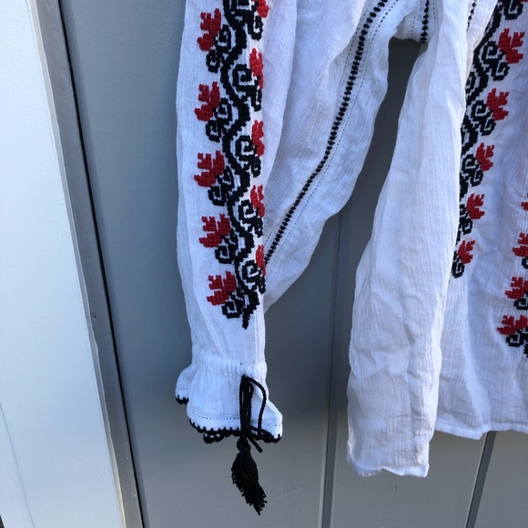 Ulla Johnson Blouse Peasant Embroidery Tassels 2 - Picture 6 of 8